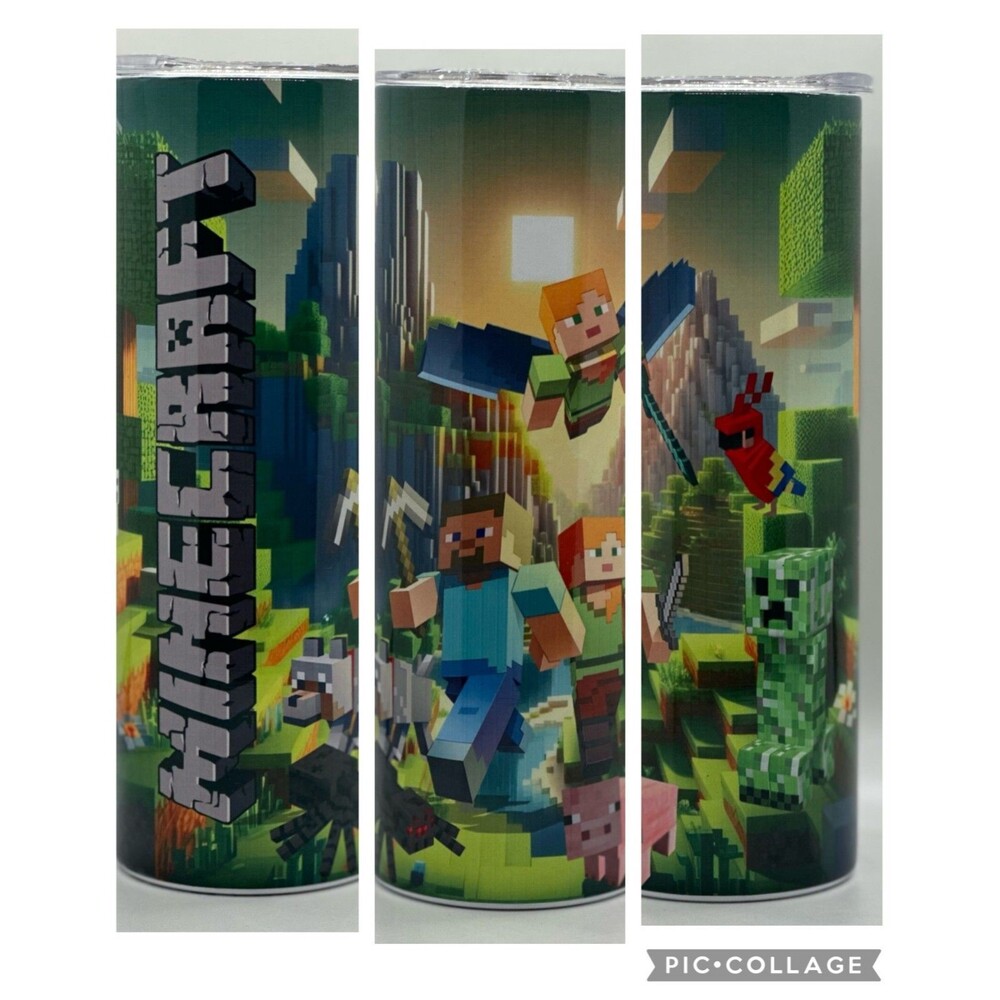NEW MINECRAFT  20 oz. Stainless Steel Tumbler w/Straw Set & Silicone Tip